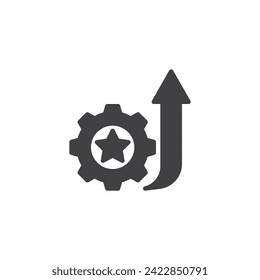 Gear with star and arrow vector icon. filled flat sign for mobile concept and web design. Successful Innovation glyph icon. Symbol, logo illustration. Vector graphics
