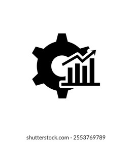 Gear Statistic icon. Growing graph icon. Growth chart icon. Growing bar graph vector