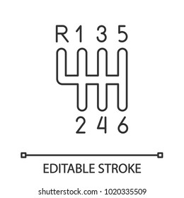 Gear stick linear icon. Thin line illustration. Gearshift. Contour symbol. Vector isolated outline drawing. Editable stroke