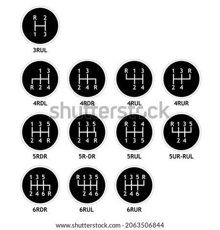 Gear stick shift pattern sticker set. Clipart image isolated on white background
