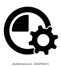 Gear with stopwatch solid icon, repair service concept. Vector graphics. Cogwheel and clock timer sign on white background, style mobile or design