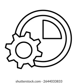 Gear with stopwatch thin line icon, repair service concept. Vector graphics. Cogwheel and clock timer sign on white background, style mobile or design