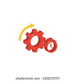 Gear and stopwatch and timer, a symbol of fast and efficient work, the arrow indicates the direction of the gear, vector flat icon in a flat style.