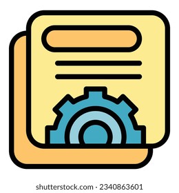Gear study case icon outline vector. Learn data. Paper digital color flat