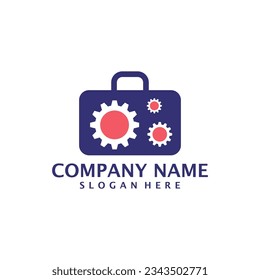 Gear Suitcase logo design vector. Suitcase logo design template concept