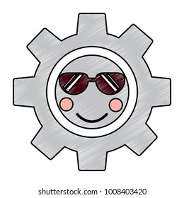 gear with sunglasses kawaii icon image 
