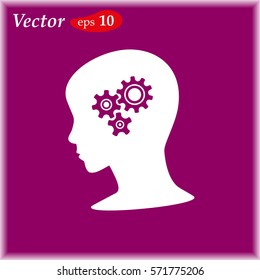 Gear symbol in the head of a thinking silhouette