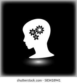 Gear symbol in the head of a thinking silhouette