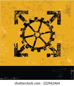 Gear symbol on grunge yellow background,grunge vector