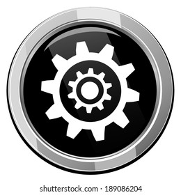 Gear symbol, vector black round icon