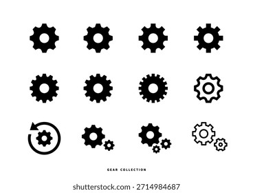 Símbolos de engranajes que representan Configuraciones y gestión de sistemas (12 iconos)