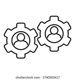 Icono de colaboración del sistema de engranajes. Icono del vector de colaboración del sistema de engranajes de esquema para diseño web aislado en fondo blanco