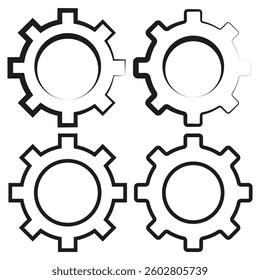 Gear system icon. Mechanical cog shape. Industrial engineering symbol. Black and white vector.