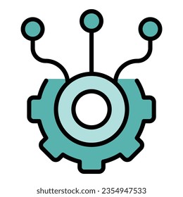 Gear system icon outline vector. Workflow plan. Team cog color flat