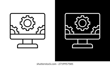Diseño de conjunto de iconos blancos de contorno de sistema de engranajes