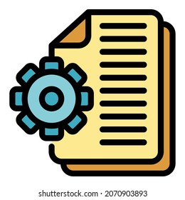 Gear system papers icon. Outline gear system papers vector icon color flat isolated