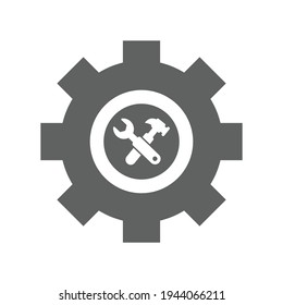 Engranaje, configuración del sistema, icono de herramientas de negocio. Gráficos vectoriales de versión gris.
