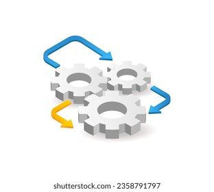 Símbolo del sistema de engranajes para el proceso de mantenimiento ilustración isométrica plana