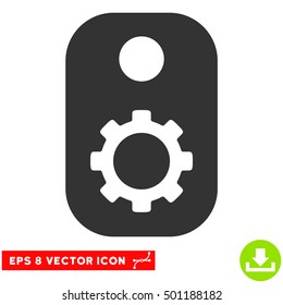 Gear Tag EPS vector pictogram. Illustration style is flat iconic gray symbol on white background.