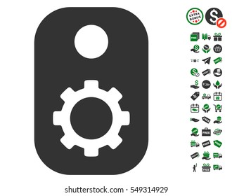 Gear Tag pictograph with free bonus pictures. Vector illustration style is flat iconic symbols, green and gray colors, white background.