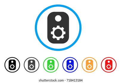 Gear Tag rounded icon. Style is a flat gear tag grey symbol inside light blue circle with black, gray, green, blue, red, orange color versions. Vector designed for web and software interfaces.
