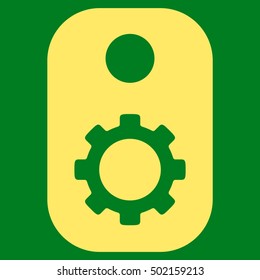 Gear Tag vector pictogram. Style is flat graphic symbol, yellow color, green background.