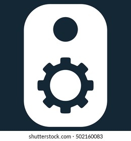 Gear Tag vector pictogram. Style is flat graphic symbol, white color, dark blue background.