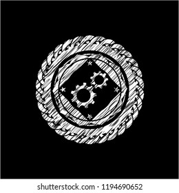 gear, team work icon with chalkboard texture