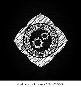 gear, team work icon with chalkboard texture