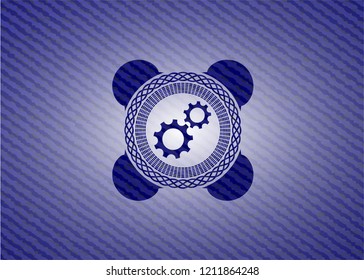 gear, team work icon with denim texture