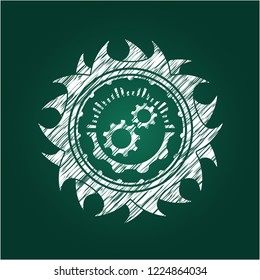 gear, team work icon drawn chalk emblem, retro style, chalk or chalkboard texture