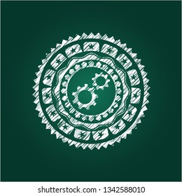 gear, team work icon drawn chalk emblem, retro style, chalk or chalkboard texture