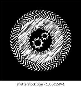 gear, team work icon drawn on a chalkboard
