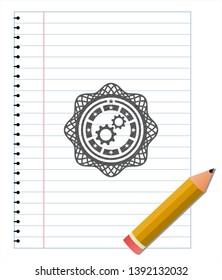 gear, team work icon drawn in pencil. Vector Illustration. Detailed.
