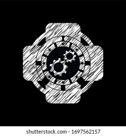 gear, team work icon drawn with chalkboard texture