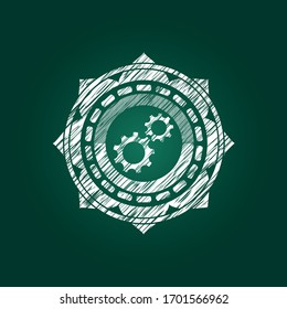 gear, team work icon drawn chalk emblem, retro style, chalk or chalkboard texture