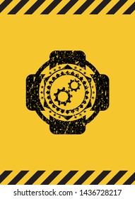 gear, team work icon grunge warning sign emblem. Vector Illustration. Detailed.