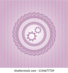 gear, team work icon inside pink emblem