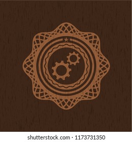 gear, team work icon inside wooden signboards