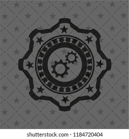 gear, team work icon inside black emblem. Vintage.