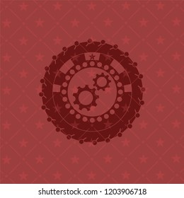 gear, team work icon inside vintage red emblem