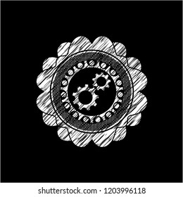 gear, team work icon inside chalkboard emblem