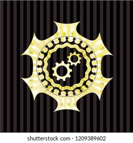gear, team work icon inside gold emblem