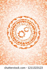 gear, team work icon inside orange mosaic emblem