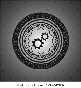gear, team work icon inside black emblem