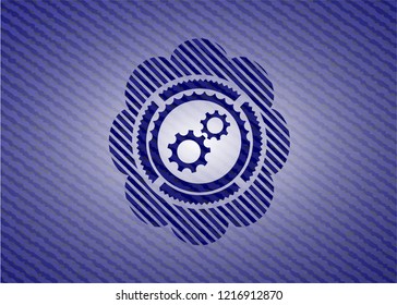 gear, team work icon inside jean background