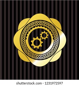 gear, team work icon inside shiny badge