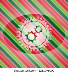 gear, team work icon inside christmas style badge..