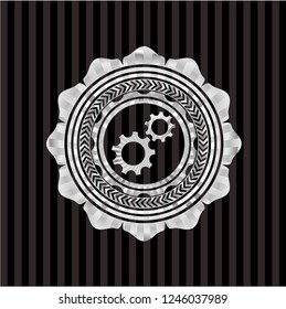 gear, team work icon inside silvery emblem