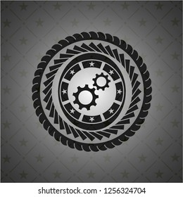 gear, team work icon inside dark emblem. Retro